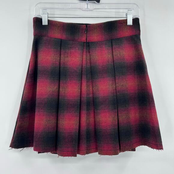 Free People High-Waist Pleated Plaid Mini Skirt Red Black Grunge Womens Size 4 - Picture 8 of 12